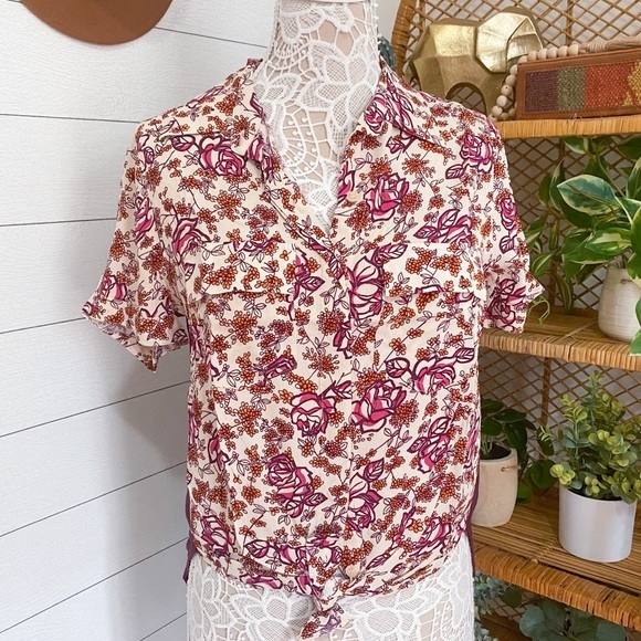 NWT Porridge Bergen Buttondown Top Anthropologie Wine Floral - Picture 5 of 12